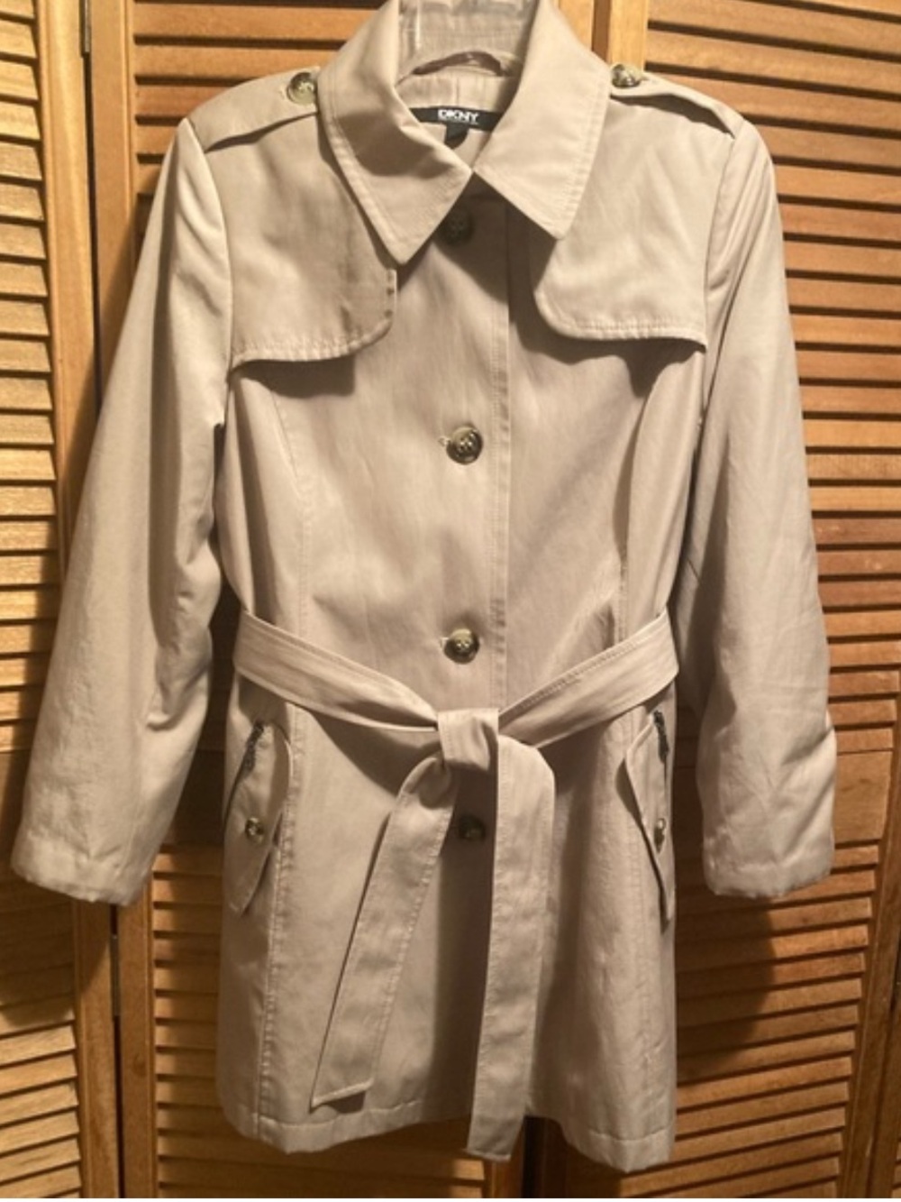 DKNY Light Beige Trench Coat with Belted Waist
